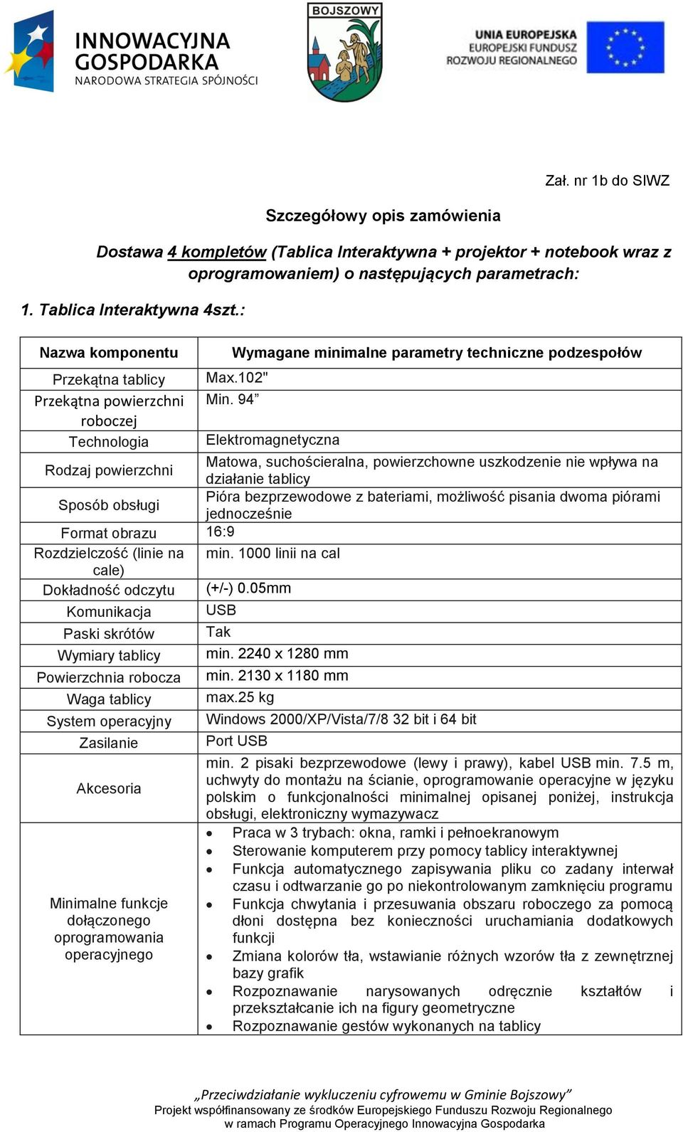 94 roboczej Technologia Elektromagnetyczna Rodzaj powierzchni Matowa, suchościeralna, powierzchowne uszkodzenie nie wpływa na działanie tablicy Sposób obsługi Pióra bezprzewodowe z bateriami,