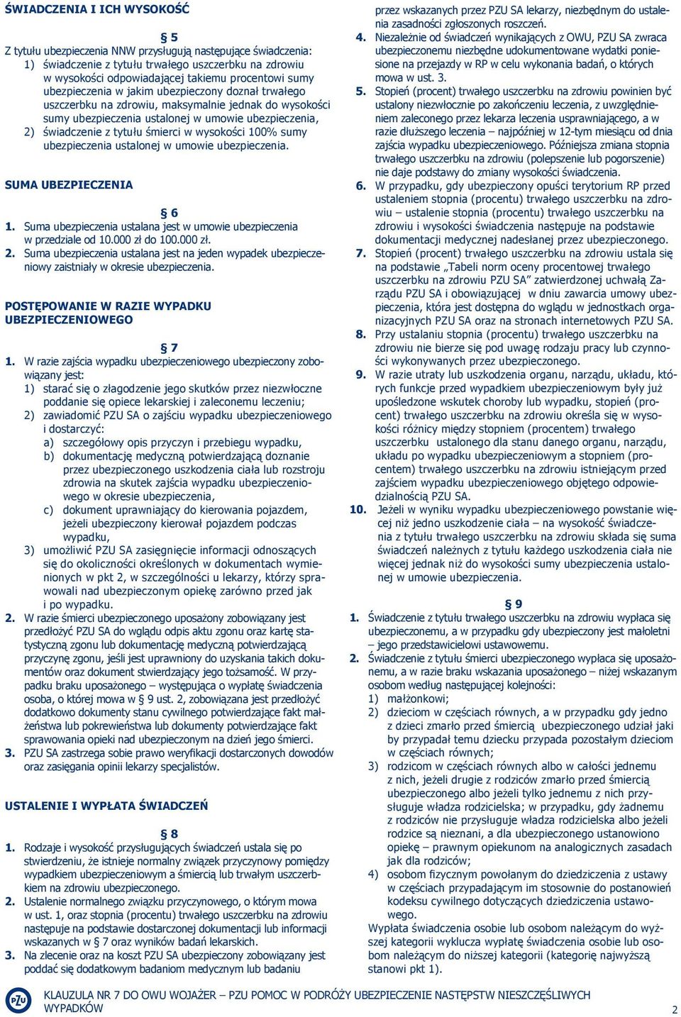 wysokości 100% sumy ubezpieczenia ustalonej w umowie ubezpieczenia. Suma ubezpieczenia 6 1. Suma ubezpieczenia ustalana jest w umowie ubezpieczenia w przedziale od 10.000 zł do 100.000 zł. 2.