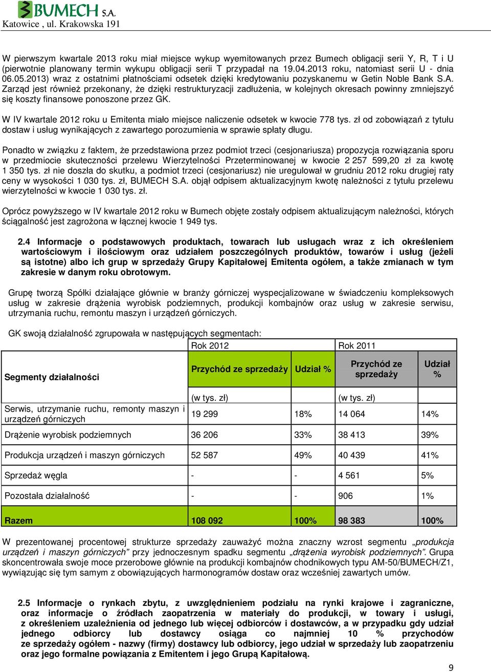 Zarząd jest również przekonany, że dzięki restrukturyzacji zadłużenia, w kolejnych okresach powinny zmniejszyć się koszty finansowe ponoszone przez GK.