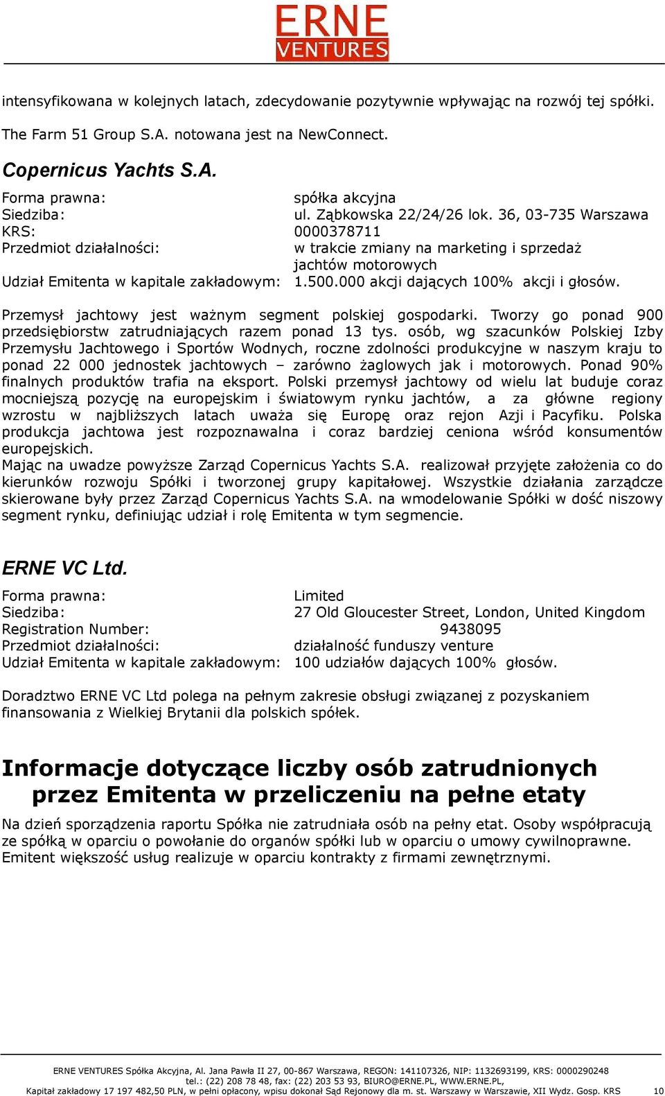 000 akcji dających 100% akcji i głosów. Przemysł jachtowy jest ważnym segment polskiej gospodarki. Tworzy go ponad 900 przedsiębiorstw zatrudniających razem ponad 13 tys.