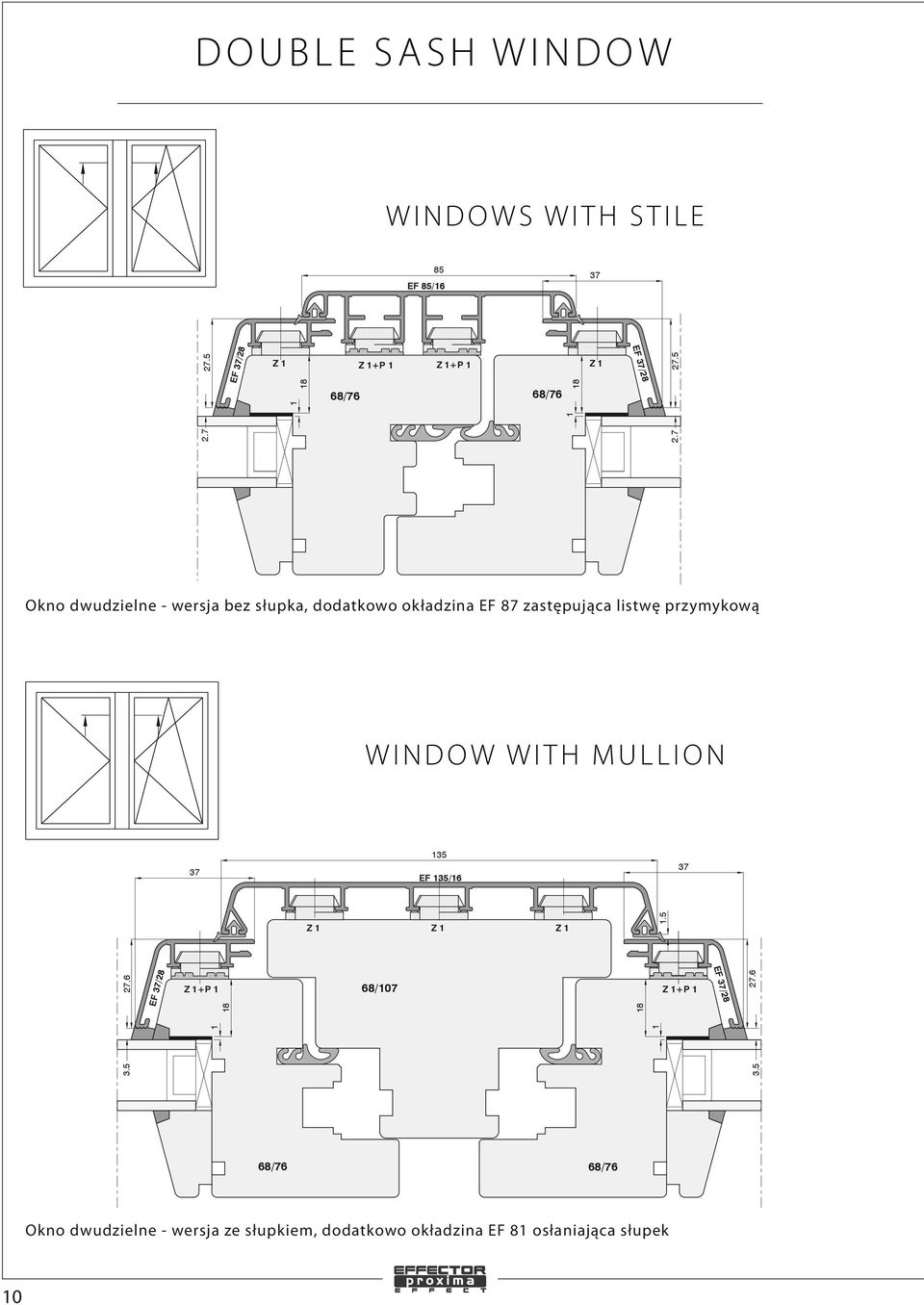 7 Okno dwudzielne - wersja bez słupka, dodatkowo okładzina EF 87 zastępująca listwę przymykową OknO