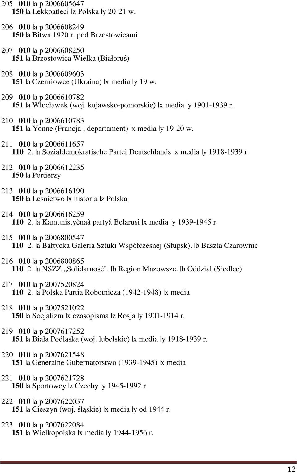 kujawsko-pomorskie) x media y 1901-1939 r. 210 010 a p 2006610783 151 a Yonne (Francja ; departament) x media y 19-20 w. 211 010 a p 2006611657 110 2.