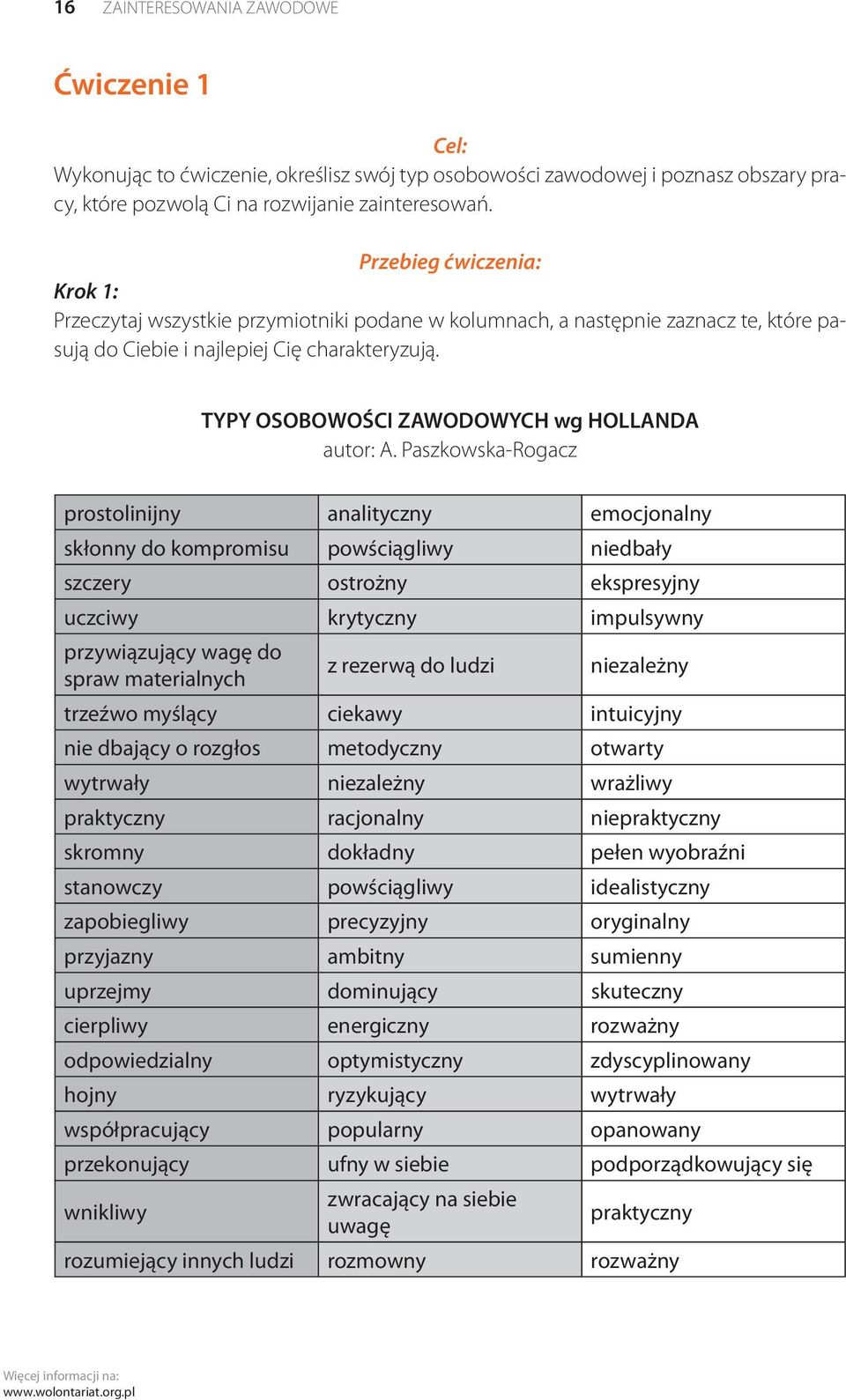 TYPY OSOBOWOŚCI ZAWODOWYCH wg HOLLANDA autor: A.