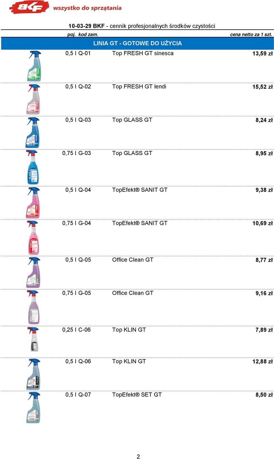 GLASS GT 8,24 zł 0,75 l G-03 Top GLASS GT 8,95 zł 0,5 l Q-04 TopEfekt SANIT GT 9,38 zł 0,75 l G-04 TopEfekt SANIT GT 10,69 zł