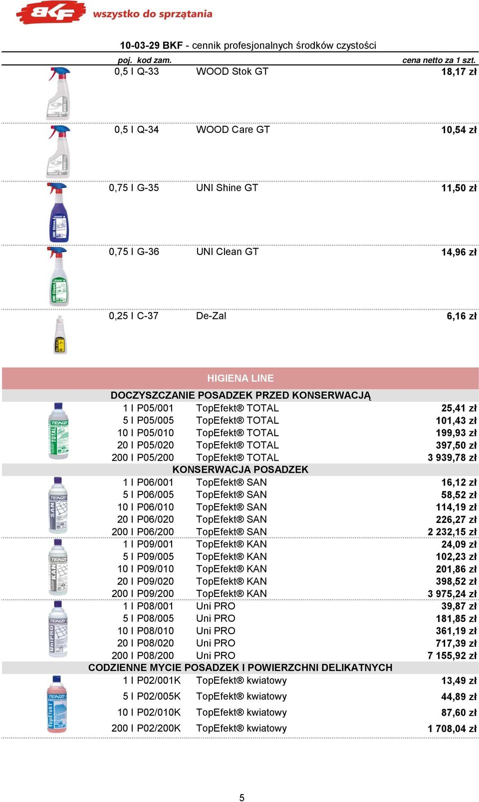 PRZED KONSERWACJĄ 1 l P05/001 TopEfekt TOTAL 25,41 zł 5 l P05/005 TopEfekt TOTAL 101,43 zł 10 l P05/010 TopEfekt TOTAL 199,93 zł 20 l P05/020 TopEfekt TOTAL 397,50 zł 200 l P05/200 TopEfekt TOTAL 3