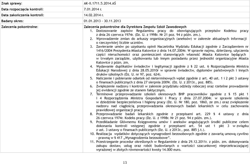 czerwca 1974r. (Dz. U. z 1998r. Nr 21 poz. 94 z późn. zm.). 2. Wprowadzenie zmian do arkuszy organizacyjnych (aneksów) w zakresie aktualnych informacji o rzeczywistej liczbie uczniów. 3.