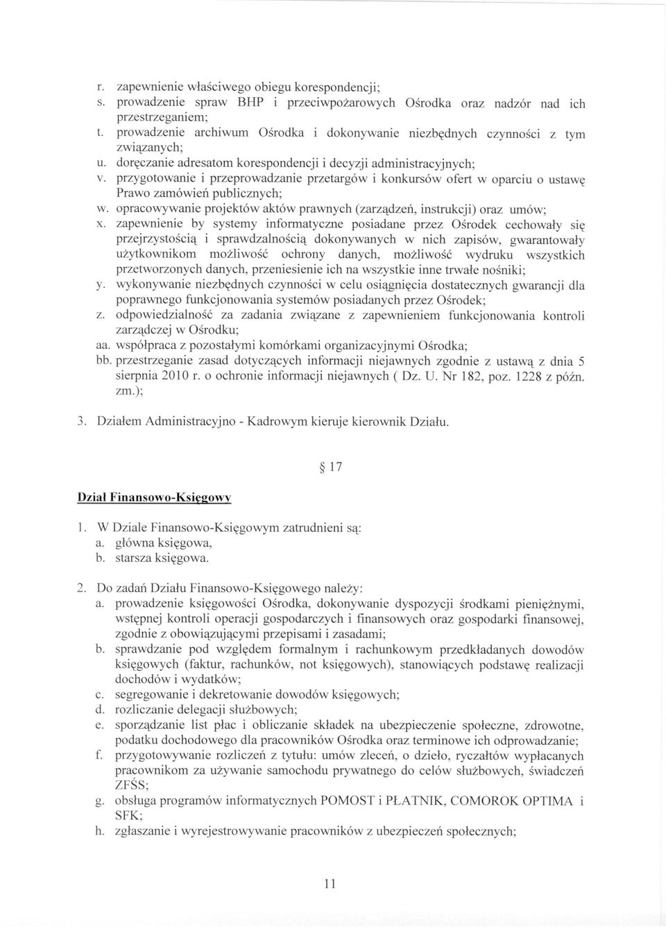 przygotowanie i przeprowadzanie przetargów i konkursów ofert w oparciu o ustawę Prawo zamówień publicznych; w. opracowywanie projektów aktów prawnych (zarządzeń, instrukcji) oraz umów; x.