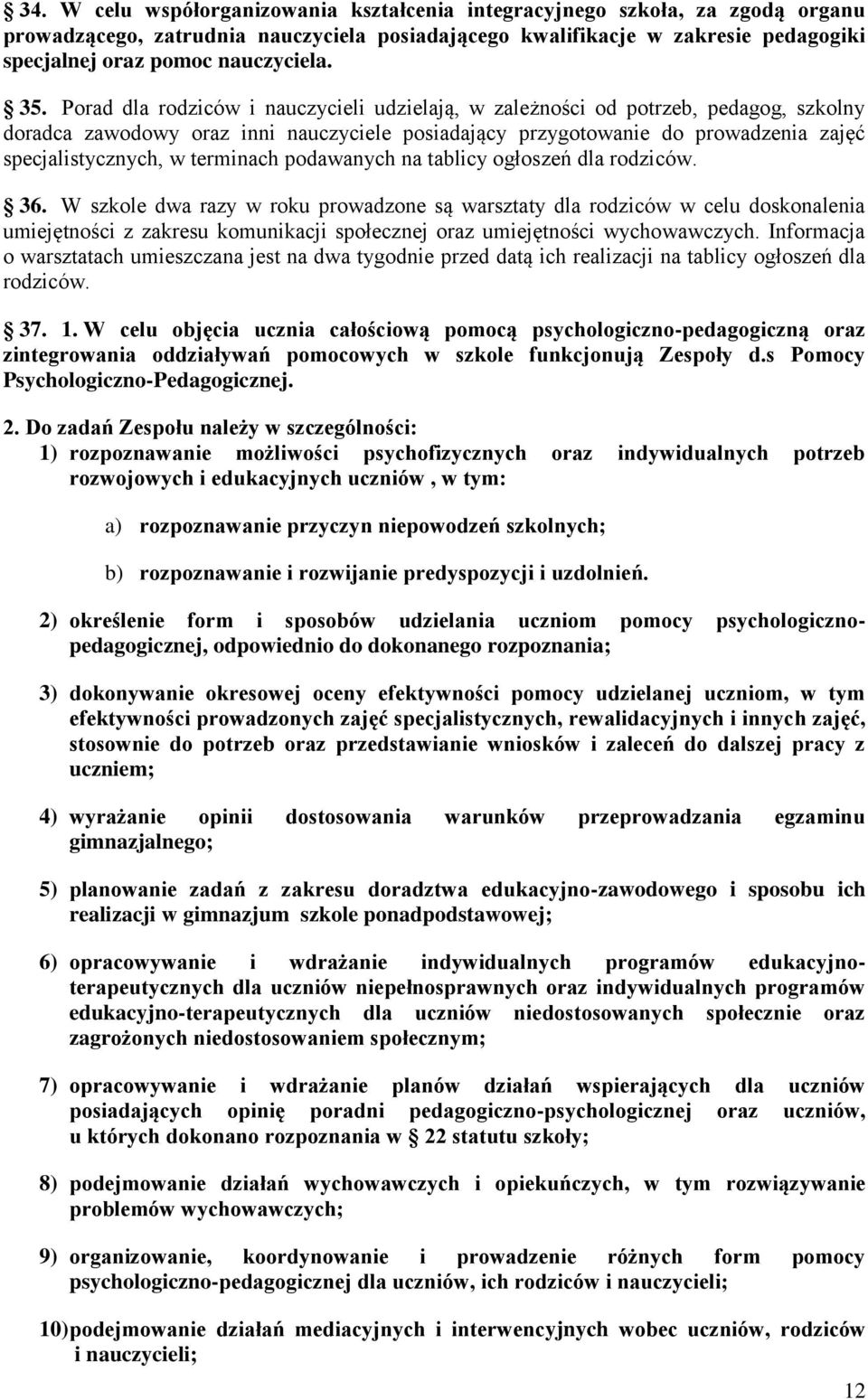 terminach podawanych na tablicy ogłoszeń dla rodziców. 36.