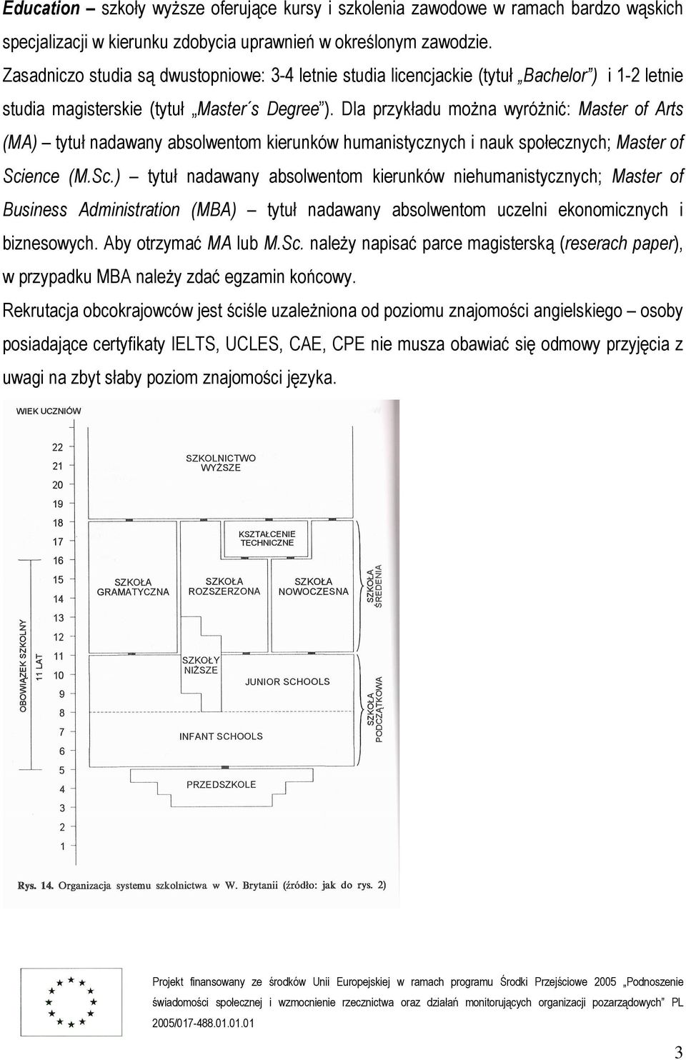 Dla przykładu można wyróżnić: Master of Arts (MA) tytuł nadawany absolwentom kierunków humanistycznych i nauk społecznych; Master of Sci