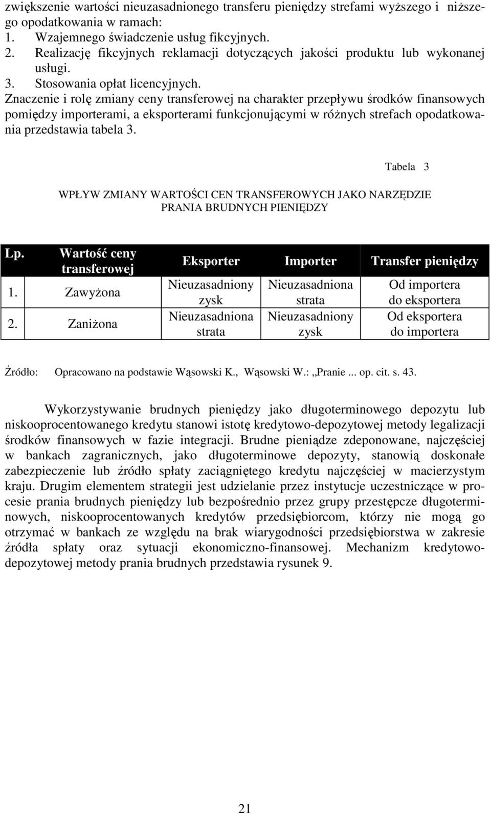 Znaczenie i rolę zmiany ceny transferowej na charakter przepływu środków finansowych pomiędzy importerami, a eksporterami funkcjonującymi w różnych strefach opodatkowania przedstawia tabela 3.