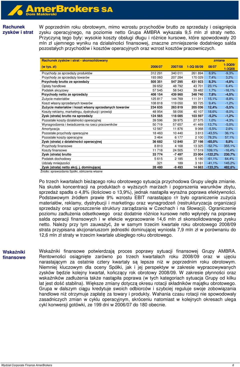 przychodów i kosztów operacyjnych oraz wzrost kosztów pracowniczych. Rachunek zysków i strat - skonsolidowany zmiana (w tys.