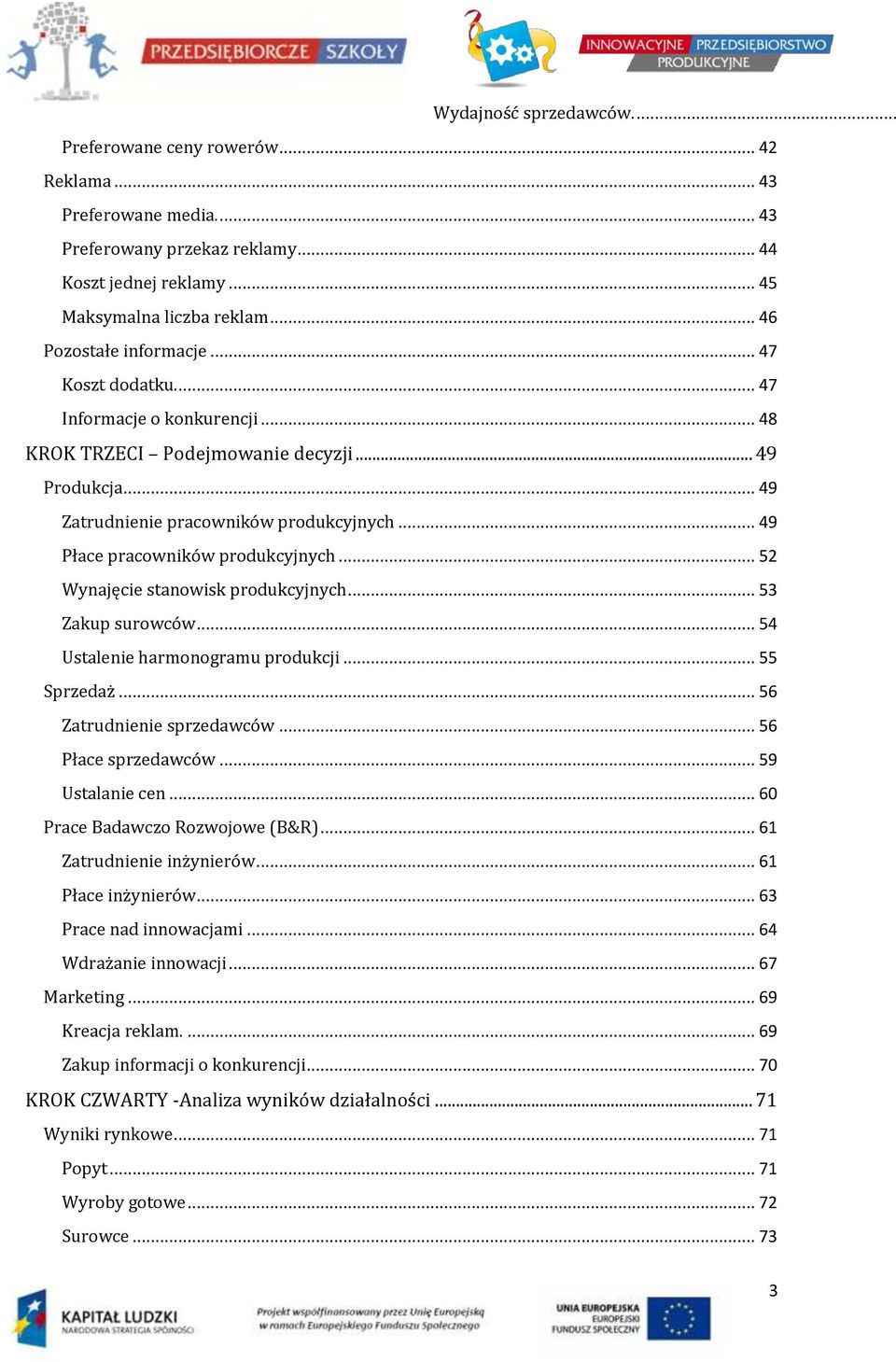 .. 49 Płace pracowników produkcyjnych... 52 Wynajęcie stanowisk produkcyjnych... 53 Zakup surowców... 54 Ustalenie harmonogramu produkcji... 55 Sprzedaż... 56 Zatrudnienie sprzedawców.