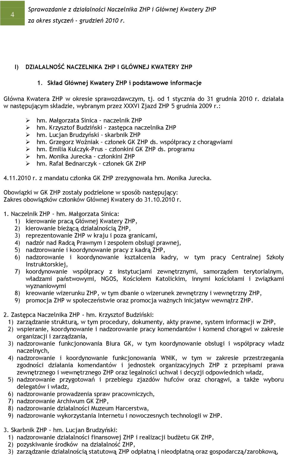 Lucjan Brudzyński skarbnik ZHP hm. Grzegorz Woźniak członek GK ZHP ds. współpracy z chorągwiami hm. Emilia Kulczyk-Prus członkini GK ZHP ds. programu hm. Monika Jurecka członkini ZHP hm.