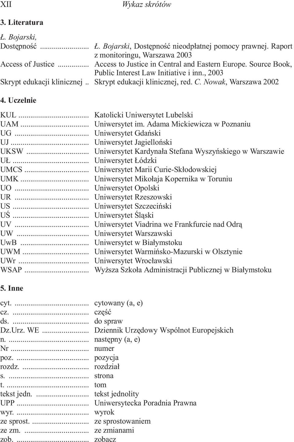 Uczelnie KUL... Katolicki Uniwersytet Lubelski UAM... Uniwersytet im. Adama Mickiewicza w Poznaniu UG... Uniwersytet Gdañski UJ... Uniwersytet Jagielloñski UKSW.