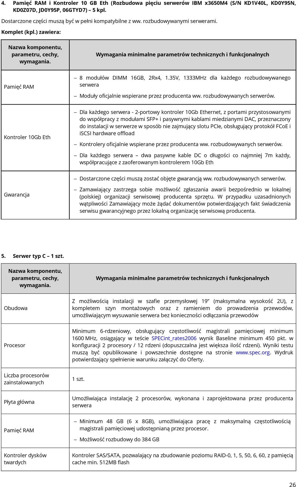 35V, 1333MHz dla każdego rozbudowywanego serwera Moduły oficjalnie wspierane przez producenta ww. rozbudowywanych serwerów.