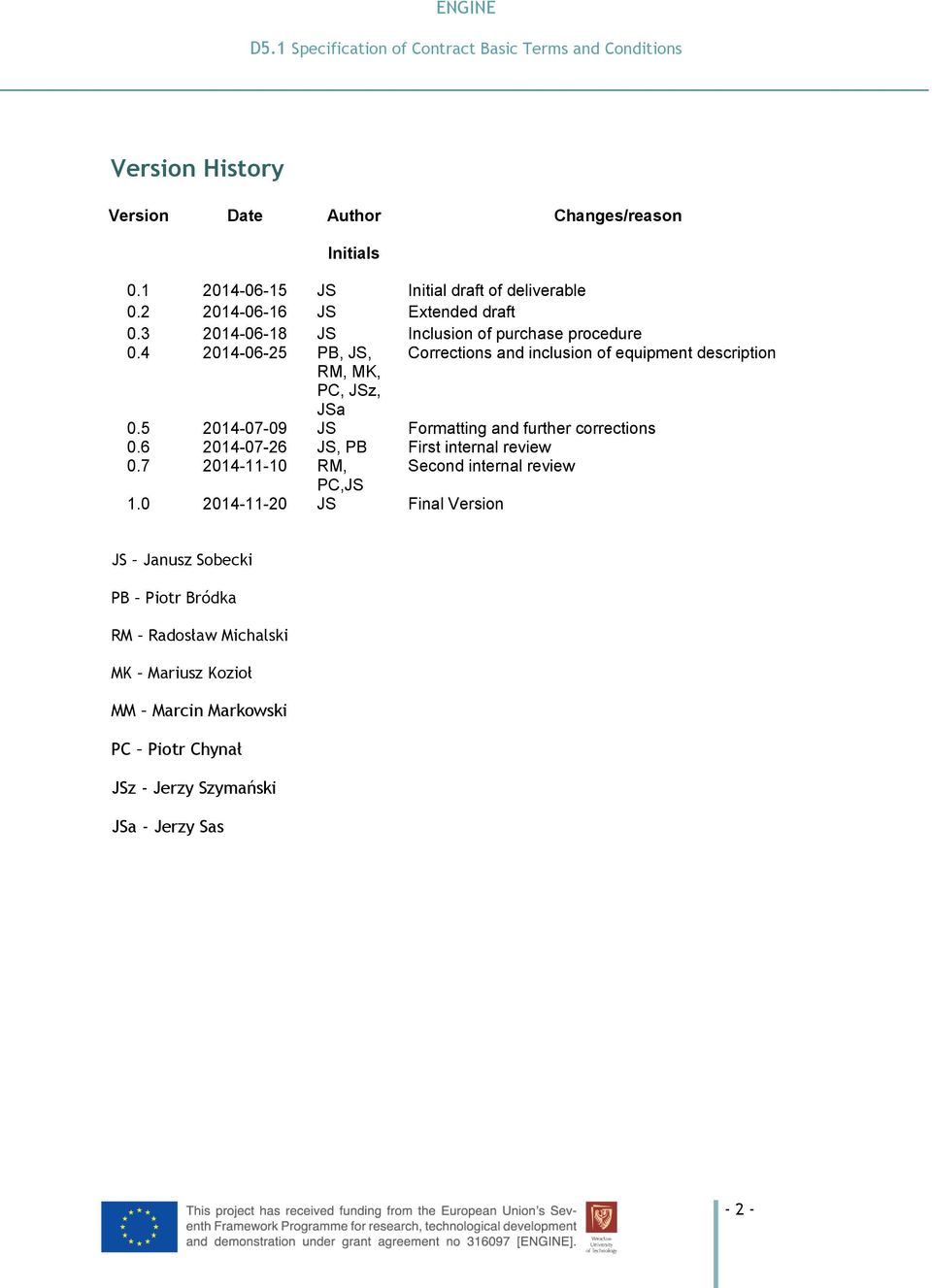 4 2014-06-25 PB, JS, Corrections and inclusion of equipment description RM, MK, PC, JSz, JSa 0.5 2014-07-09 JS Formatting and further corrections 0.