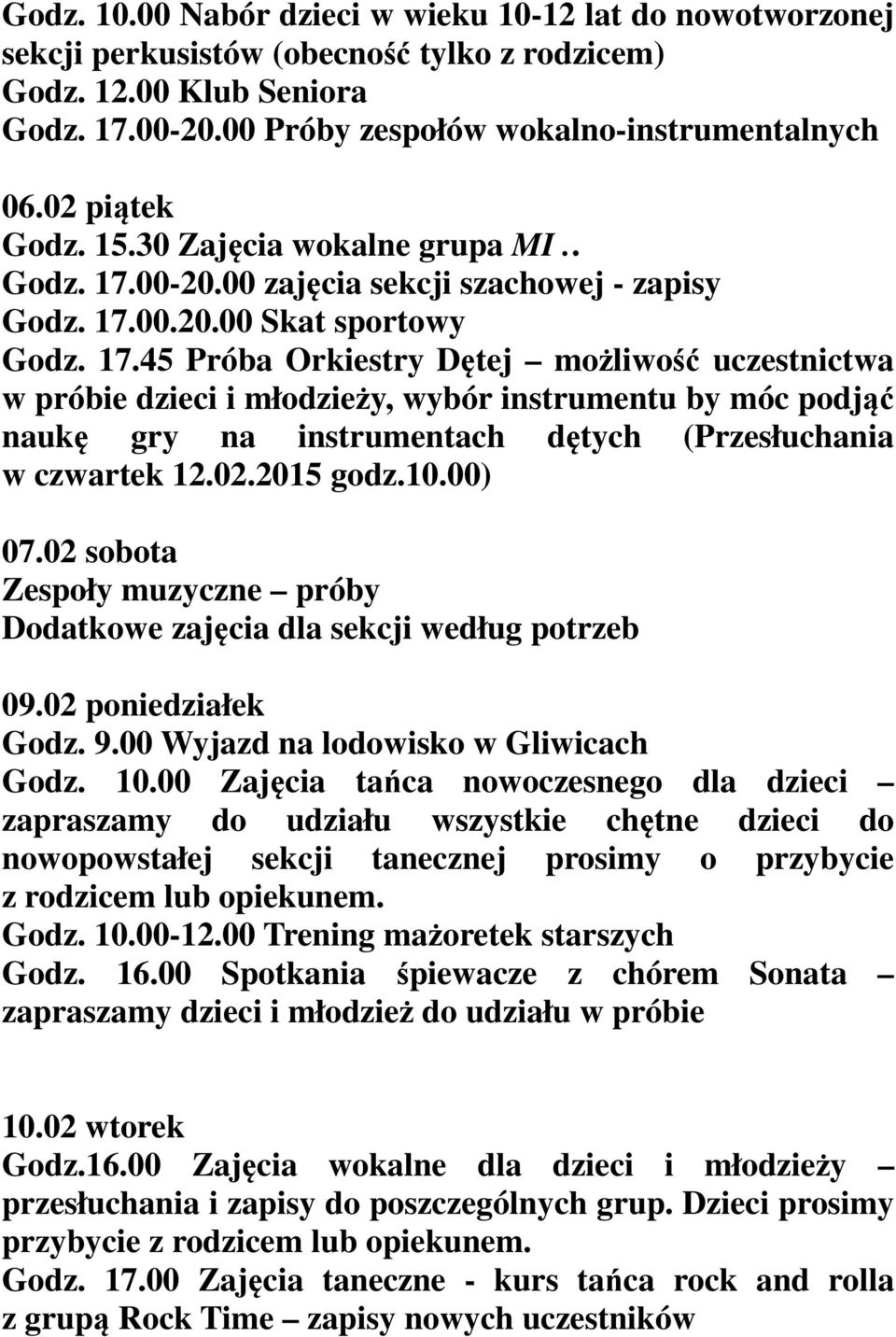 00-20.00 zajęcia sekcji szachowej - zapisy Godz. 17.