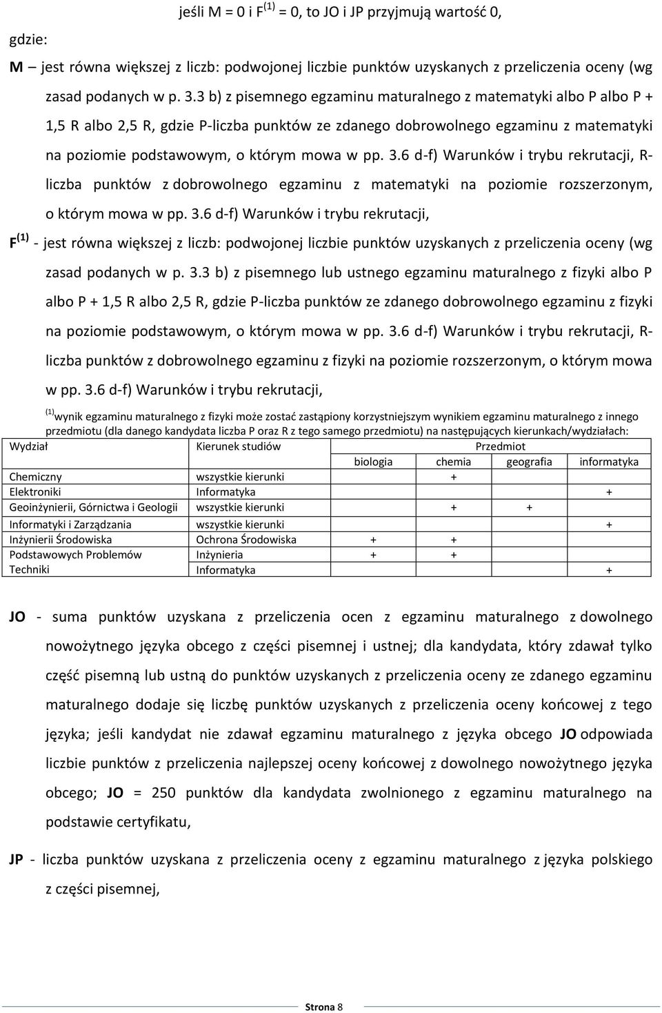 3.6 d-f) Warunków i trybu rekrutacji, R- liczba punktów z dobrowolnego egzaminu z matematyki na poziomie rozszerzonym, o którym mowa w pp. 3.