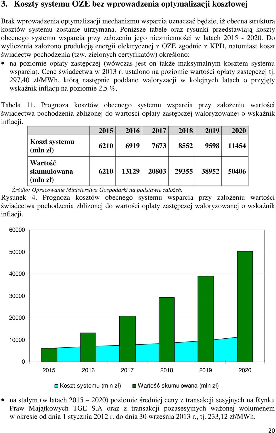 Do wyliczenia załoŝono produkcję energii elektrycznej z OZE zgodnie z KPD, natomiast koszt świadectw pochodzenia (tzw.