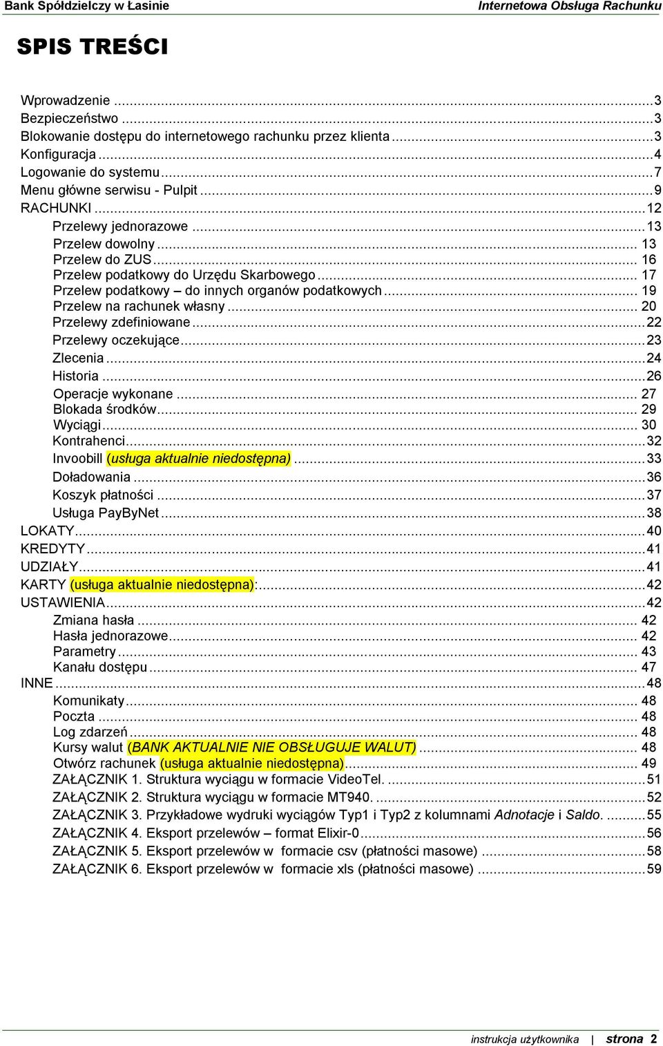 .. 20 Przelewy zdefiniowane...22 Przelewy oczekujące...23 Zlecenia...24 Historia...26 Operacje wykonane... 27 Blokada środków... 29 Wyciągi... 30 Kontrahenci.
