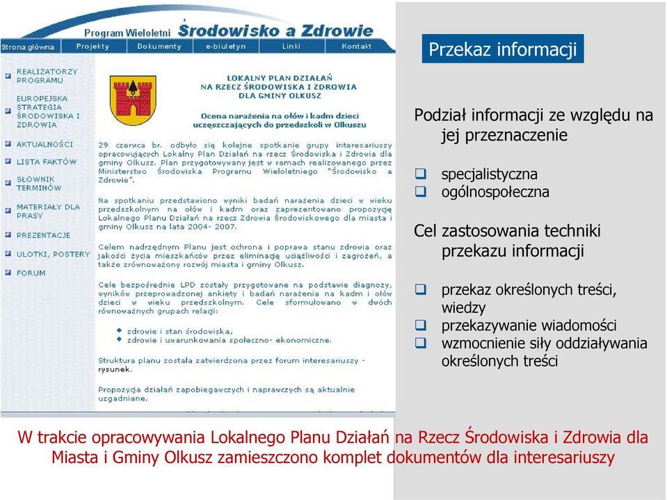 wiadomości wzmocnienie siły oddziaływania określonych treści W trakcie opracowywania Lokalnego Planu