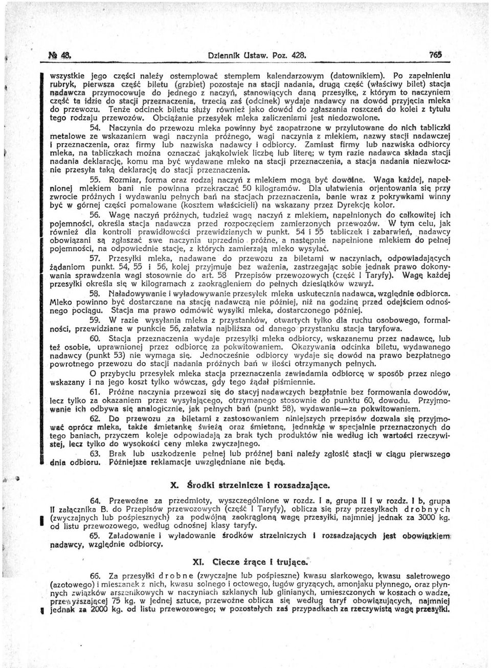 częsć tą id?ię (;ja ~tacji przęznaczenią trzedą zaś (odcinek) wydaje nadąwcy na dowag przyjęcia mleka ' do przewozu.