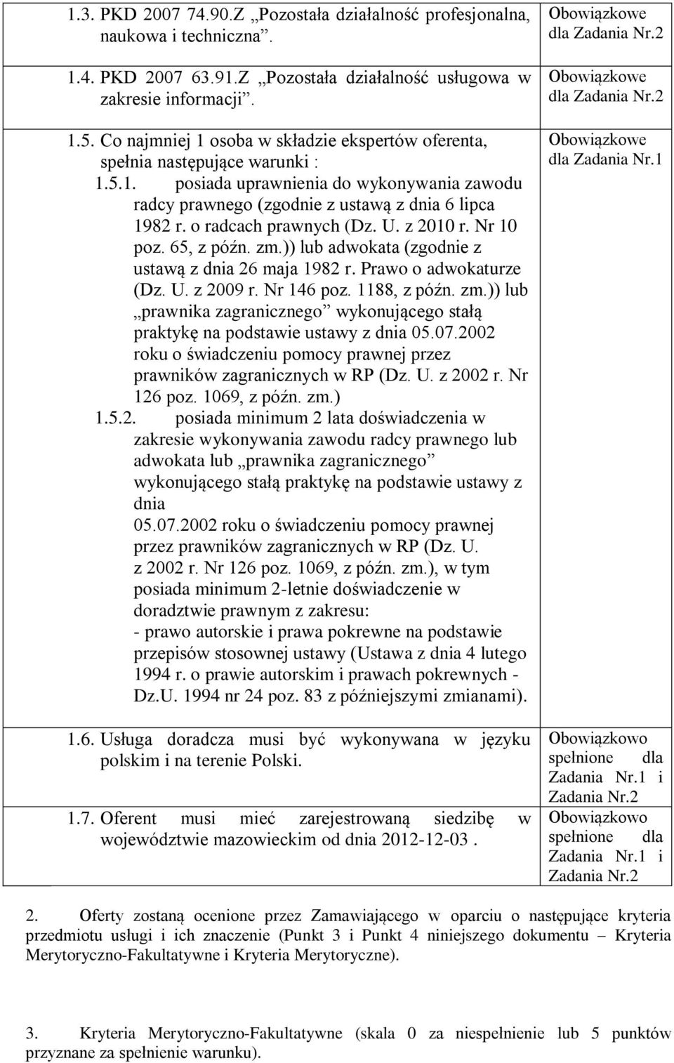 o radcach prawnych (Dz. U. z 2010 r. Nr 10 poz. 65, z późn. zm.)) lub adwokata (zgodnie z ustawą z dnia 26 maja 1982 r. Prawo o adwokaturze (Dz. U. z 2009 r. Nr 146 poz. 1188, z późn. zm.)) lub prawnika zagranicznego wykonującego stałą praktykę na podstawie ustawy z dnia 05.