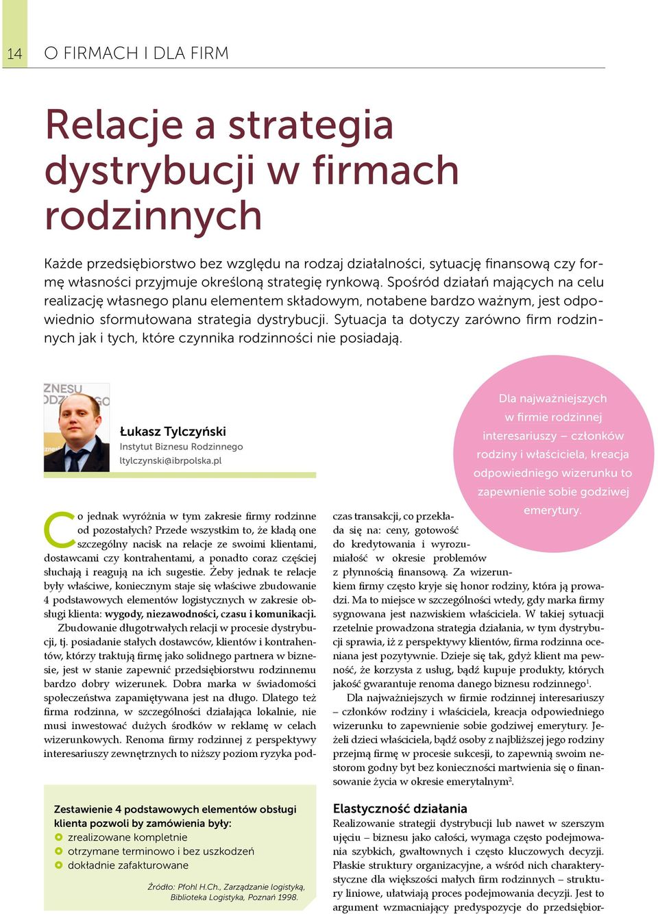 Sytuacja ta dotyczy zarówno firm rodzinnych jak i tych, które czynnika rodzinności nie posiadają. Łukasz Tylczyński Instytut Biznesu Rodzinnego ltylczynski@ibrpolska.