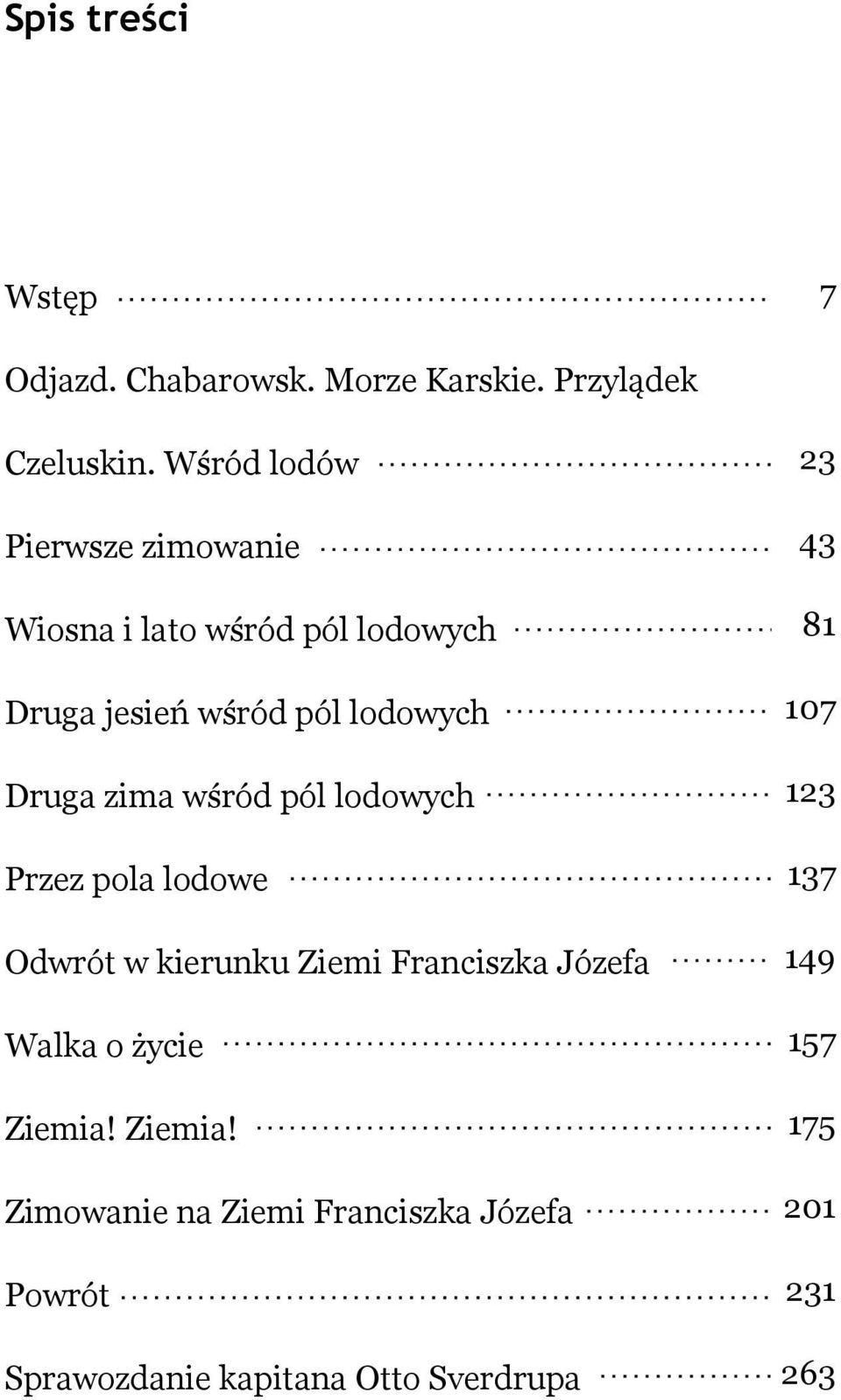 zima wśród pól lodowych Przez pola lodowe Odwrót w kierunku Ziemi Franciszka Józefa Walka o życie Ziemia!