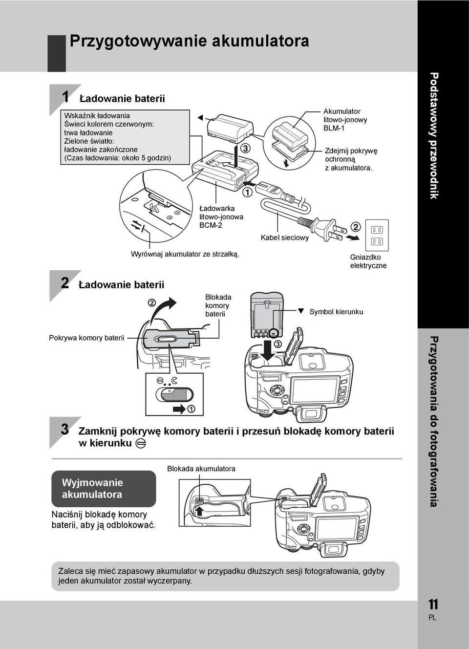 Gniazdko elektryczne 2 Ładowanie baterii Blokada komory baterii Symbol kierunku Pokrywa komory baterii 3 Zamknij pokrywę komory baterii i przesuń blokadę komory baterii w kierunku E Wyjmowanie