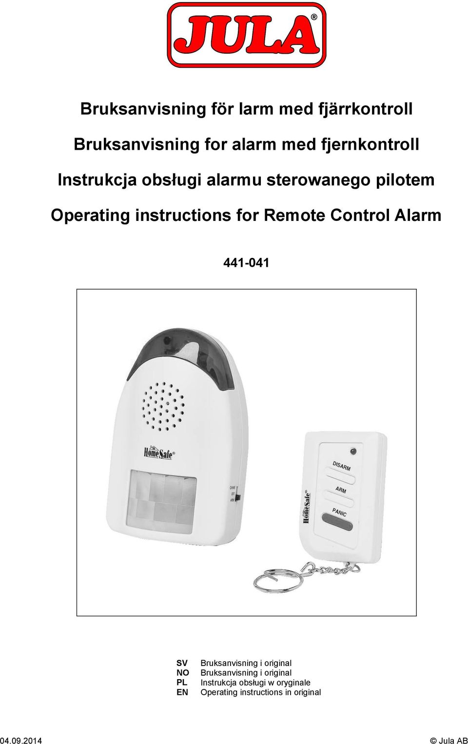 for Remote Control Alarm 441-041 SV NO PL EN Bruksanvisning i original