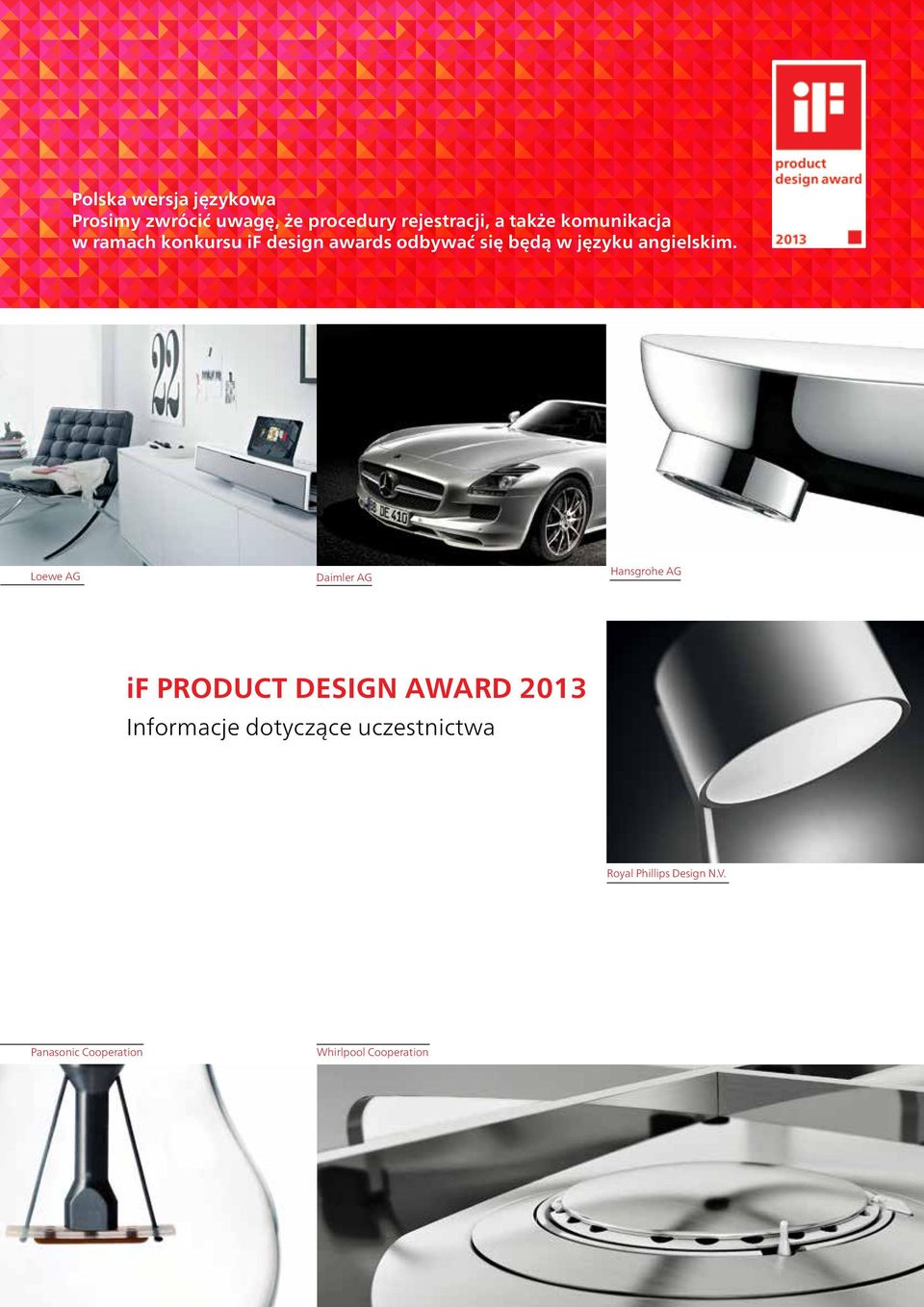 Loewe AG Daimler AG Hasgrohe AG if PRODUCT DESIGN AWARD 2013 Iformacje