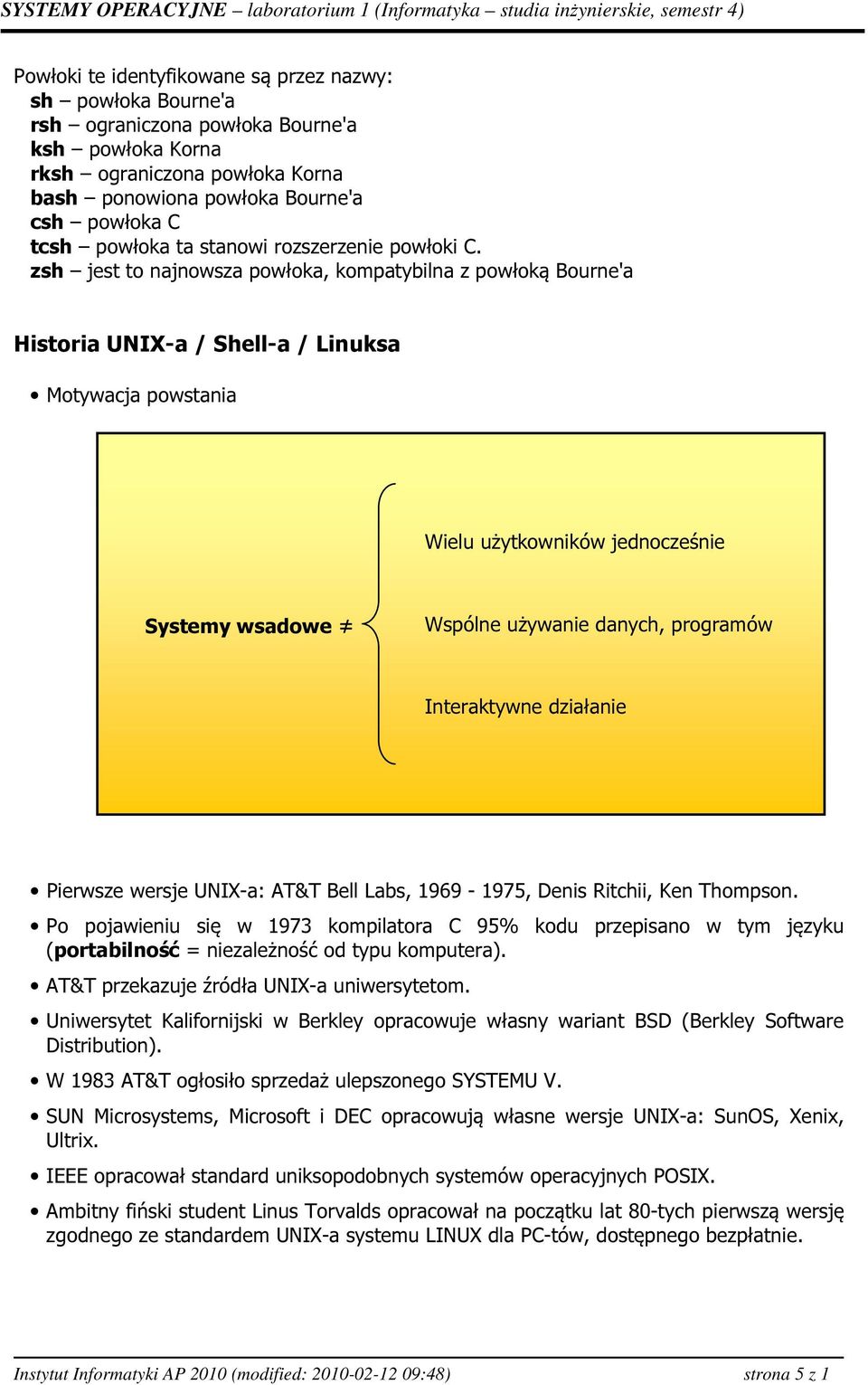 zsh jest to najnowsza powłoka, kompatybilna z powłoką Bourne'a Historia UNIX-a / Shell-a / Linuksa Motywacja powstania Wielu użytkowników jednocześnie Systemy wsadowe Wspólne używanie danych,