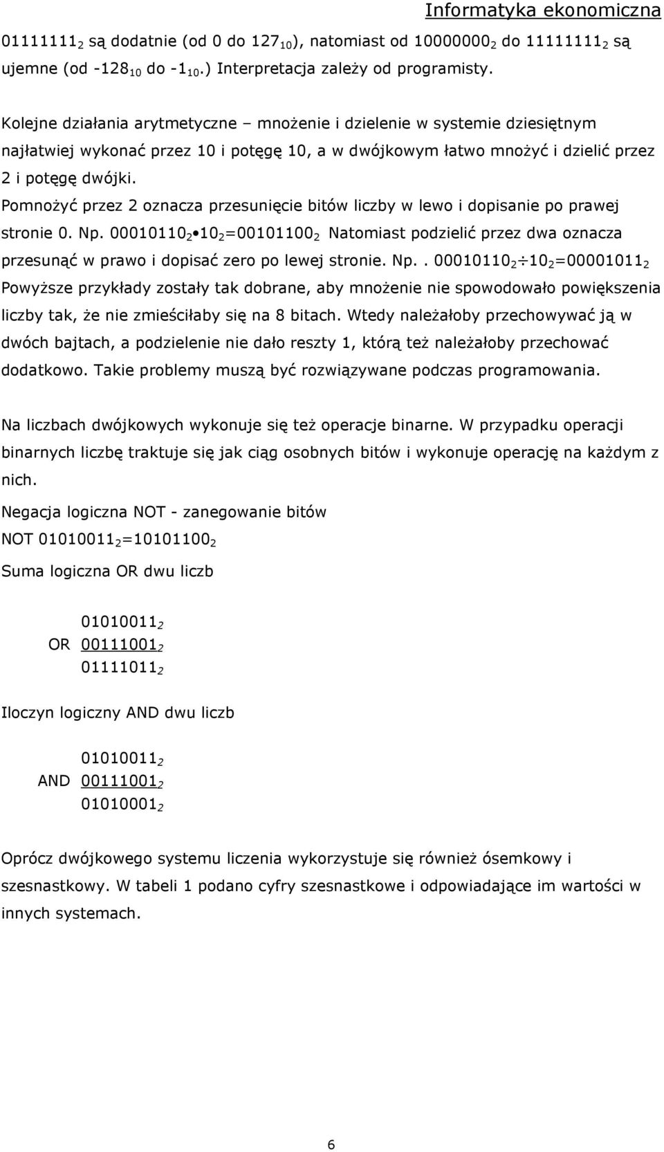 PomnoŜyć przez 2 oznacza przesunięcie bitów liczby w lewo i dopisanie po prawej stronie 0. Np.