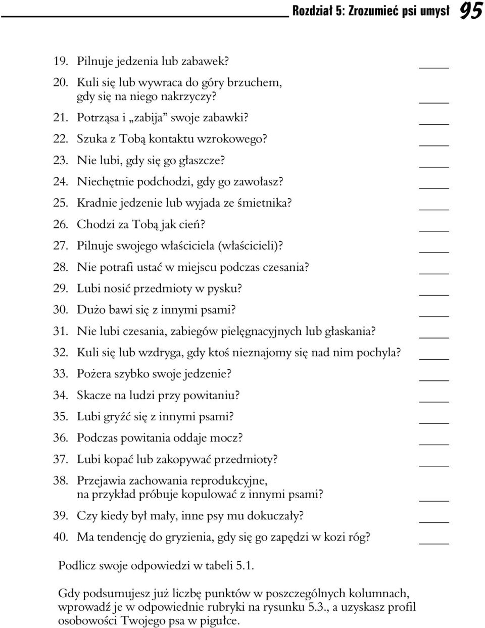 Pilnuje swojego waciciela (wacicieli)? 28. Nie potrafi usta w miejscu podczas czesania? 29. Lubi nosi przedmioty w pysku? 30. Duo bawi si z innymi psami? 31.