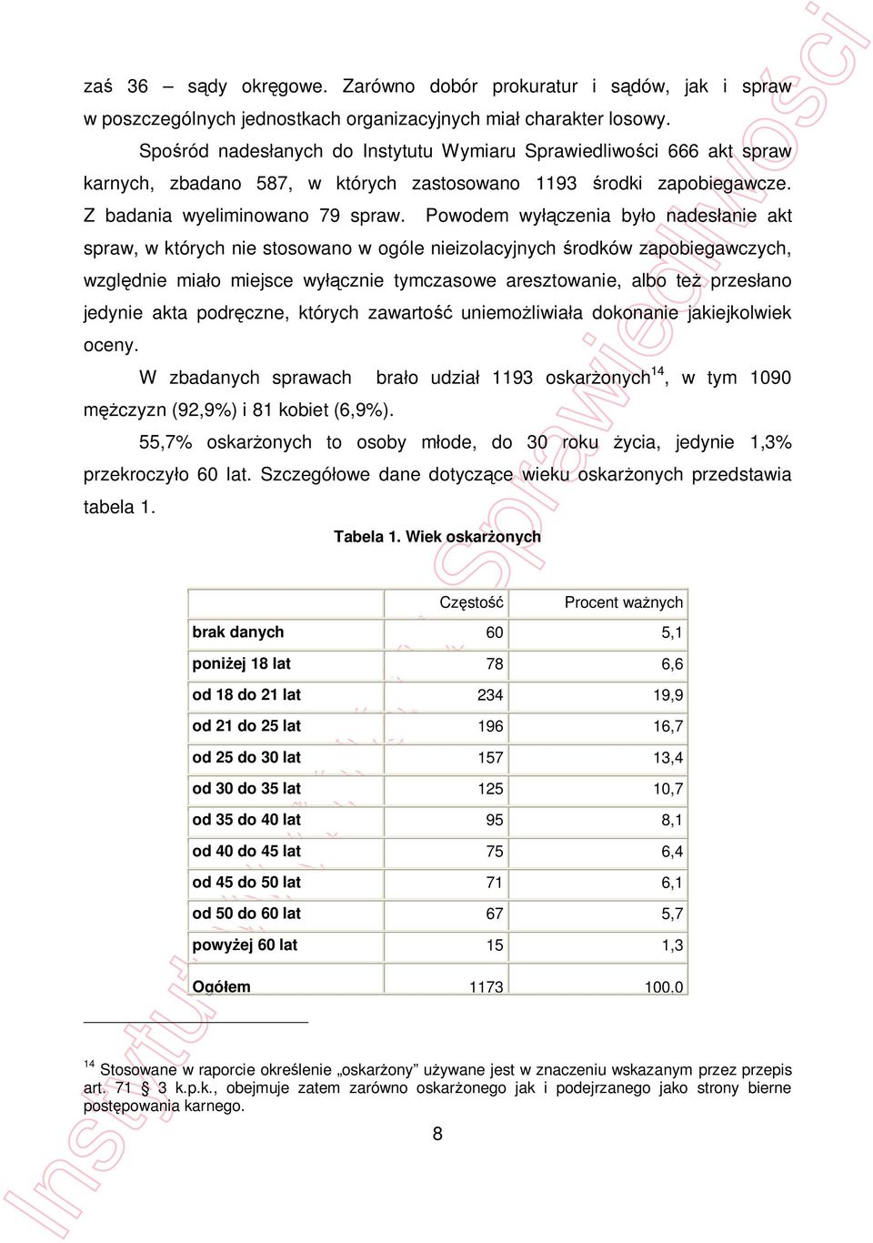 Powodem wy czenia by o nades anie akt spraw, w których nie stosowano w ogóle nieizolacyjnych rodków zapobiegawczych, wzgl dnie mia o miejsce wy cznie tymczasowe aresztowanie, albo te przes ano