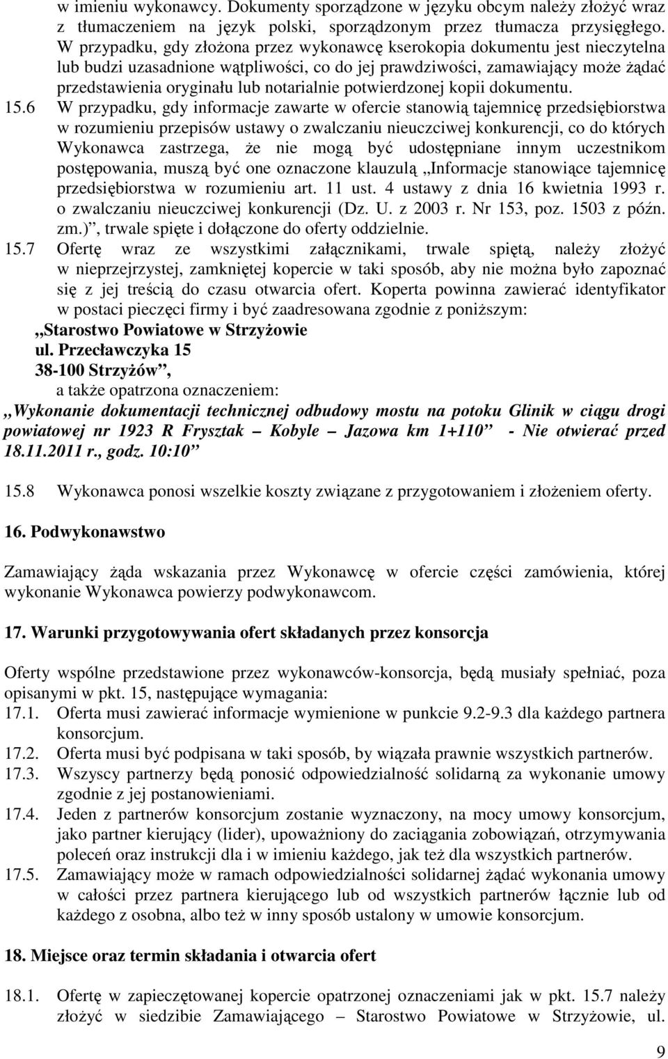 notarialnie potwierdzonej kopii dokumentu. 15.