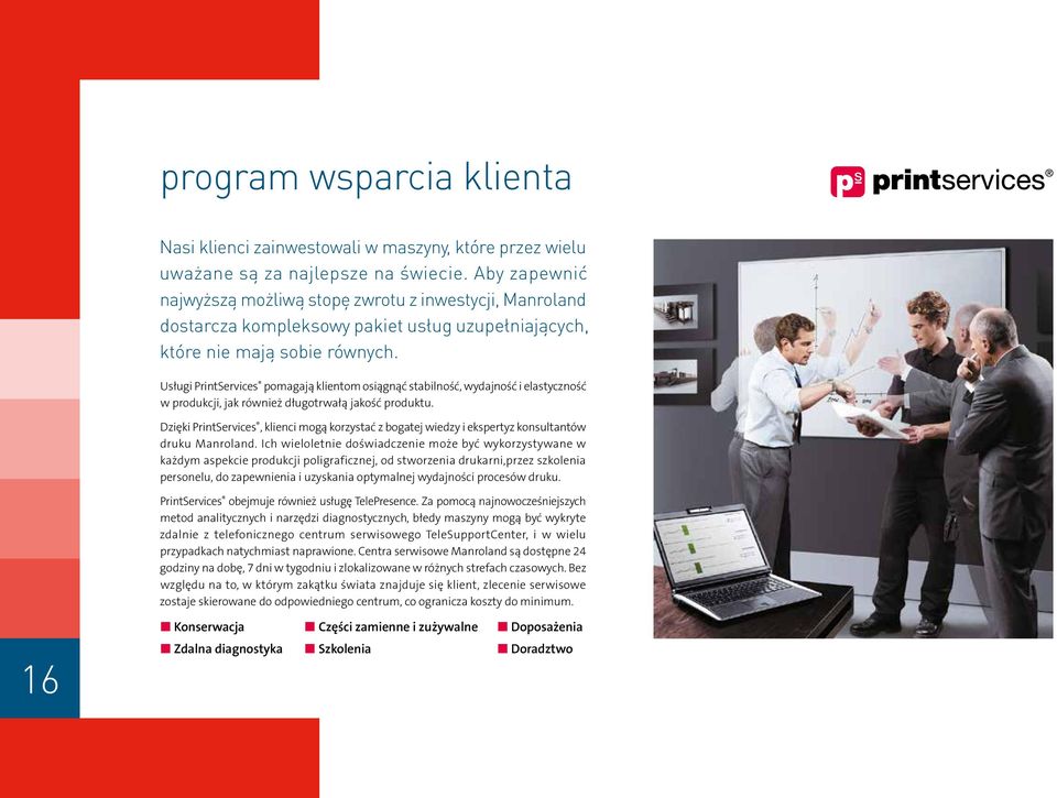 Usługi PrintServices pomagają klientom osiągnąć stabilność, wydajność i elastyczność w produkcji, jak również długotrwałą jakość produktu.