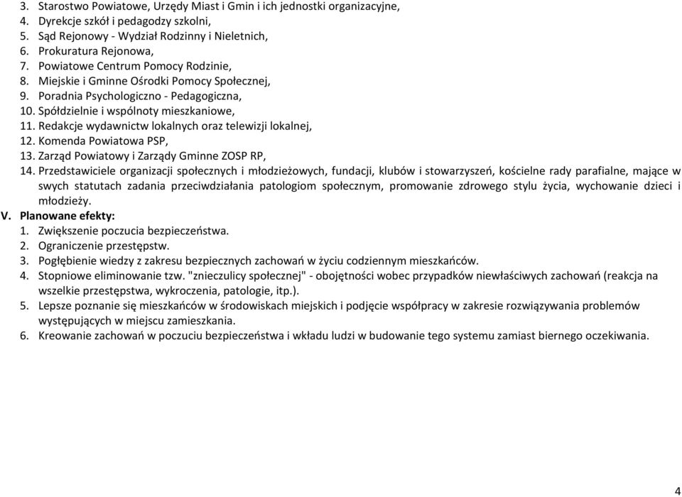 Redakcje wydawnictw lokalnych oraz telewizji lokalnej, 12. Komenda Powiatowa PSP, 13. Zarząd Powiatowy i Zarządy Gminne ZOSP RP, 14.