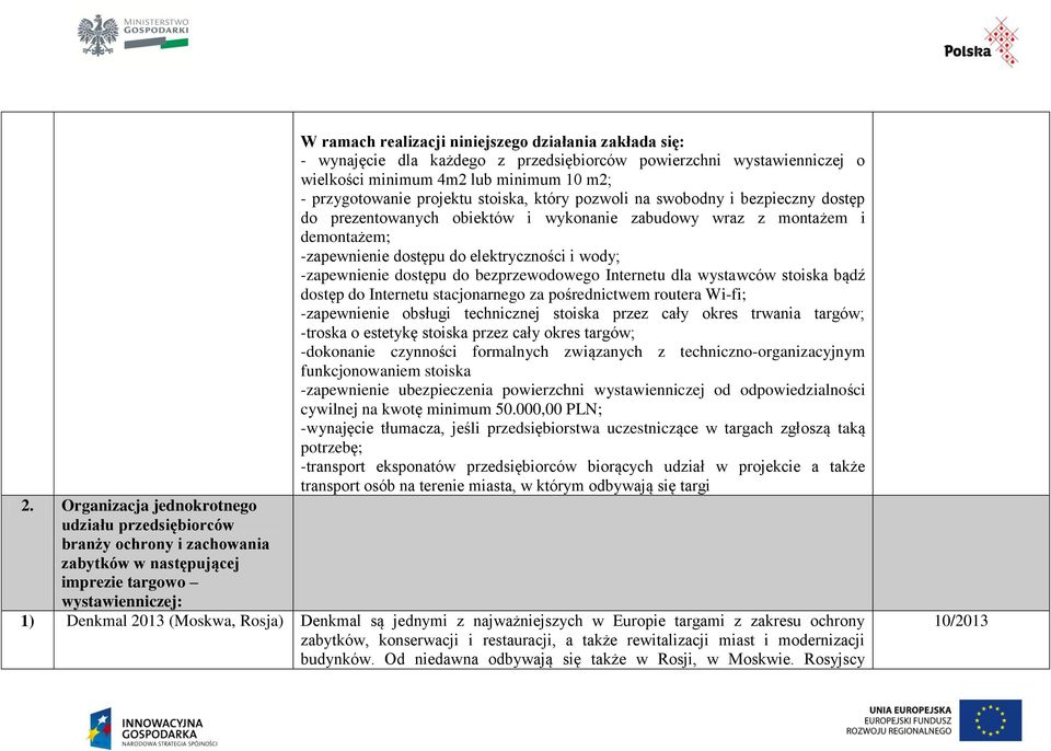 dostępu do bezprzewodowego Internetu dla wystawców stoiska bądź dostęp do Internetu stacjonarnego za pośrednictwem routera Wi-fi; -zapewnienie obsługi technicznej stoiska przez cały okres trwania