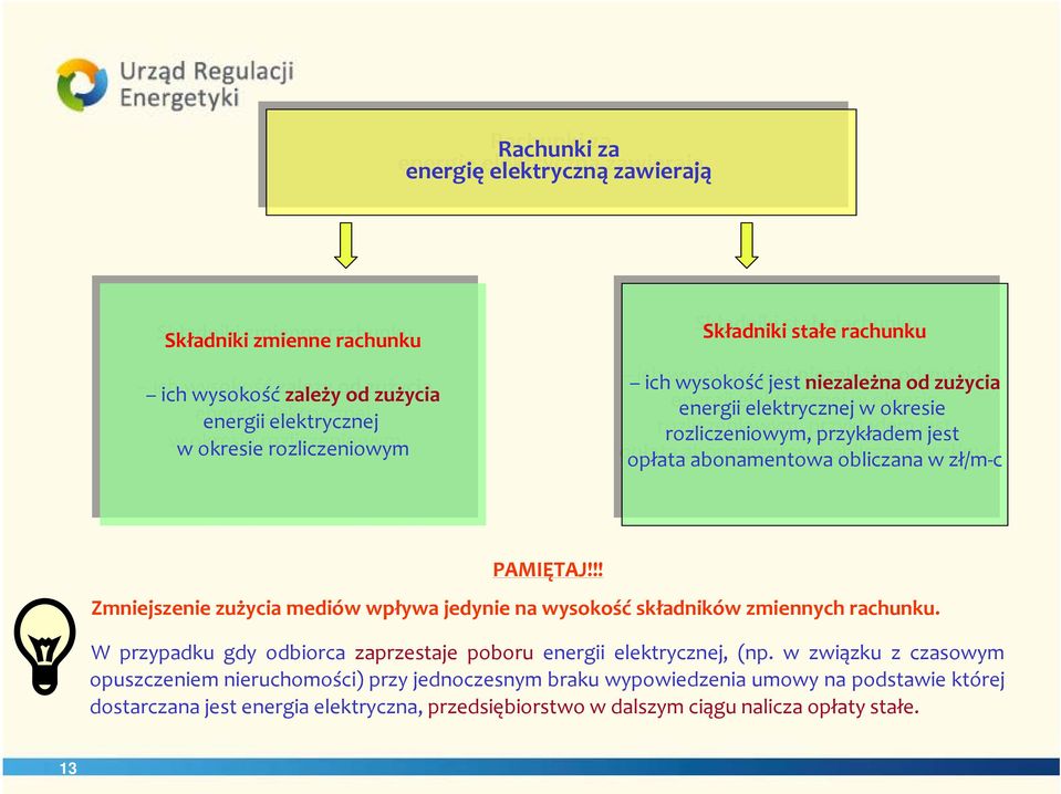 elektrycznej elektrycznej w okresie okresie rozliczeniowym, rozliczeniowym, przykładem przykładem jest jest opłata opłata abonamentowa abonamentowa obliczana obliczana w zł/m c zł/m c PAMIĘTAJ!