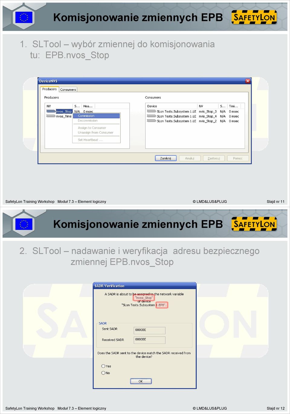 3 Element logiczny LMD&LUS&PLUG Slajd nr 11 Komisjonowanie zmiennych EPB 2.