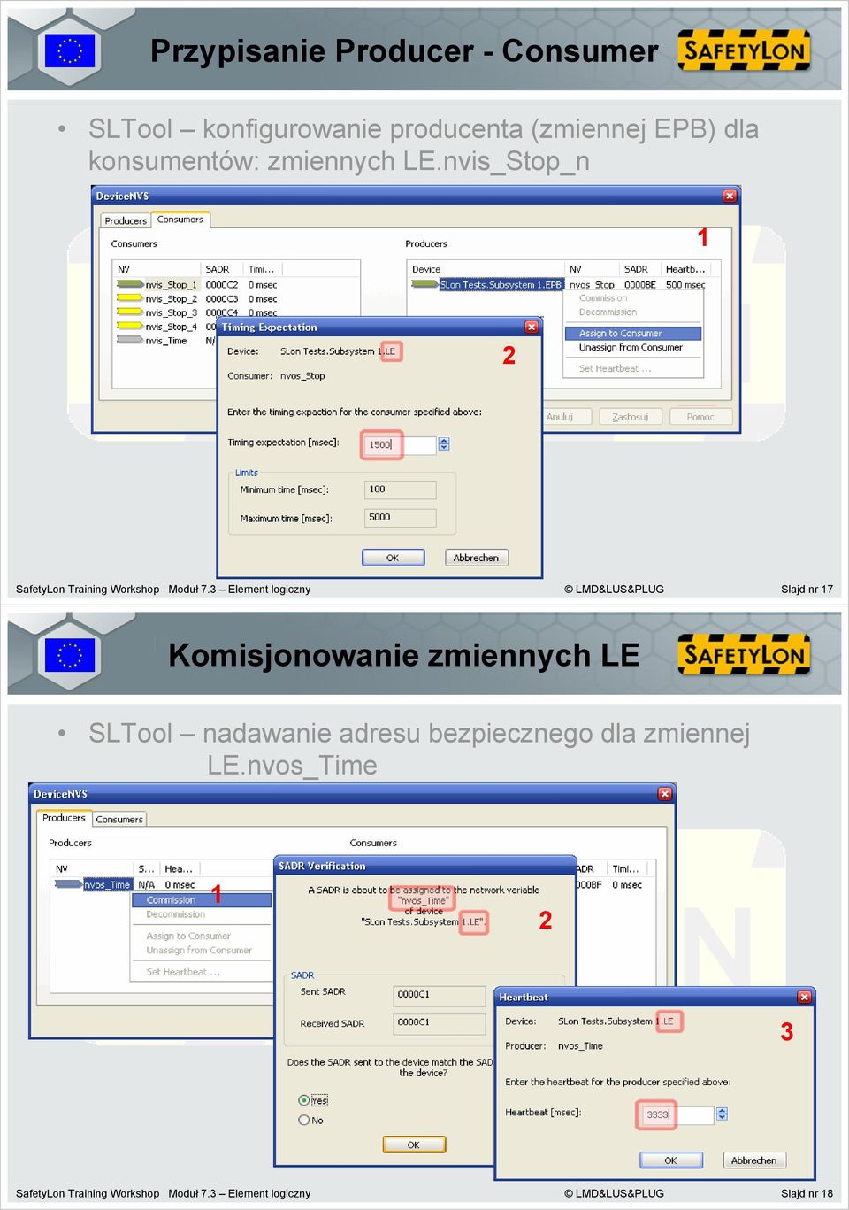 3 Element logiczny LMD&LUS&PLUG Slajd nr 17 Komisjonowanie zmiennych LE SLTool nadawanie adresu