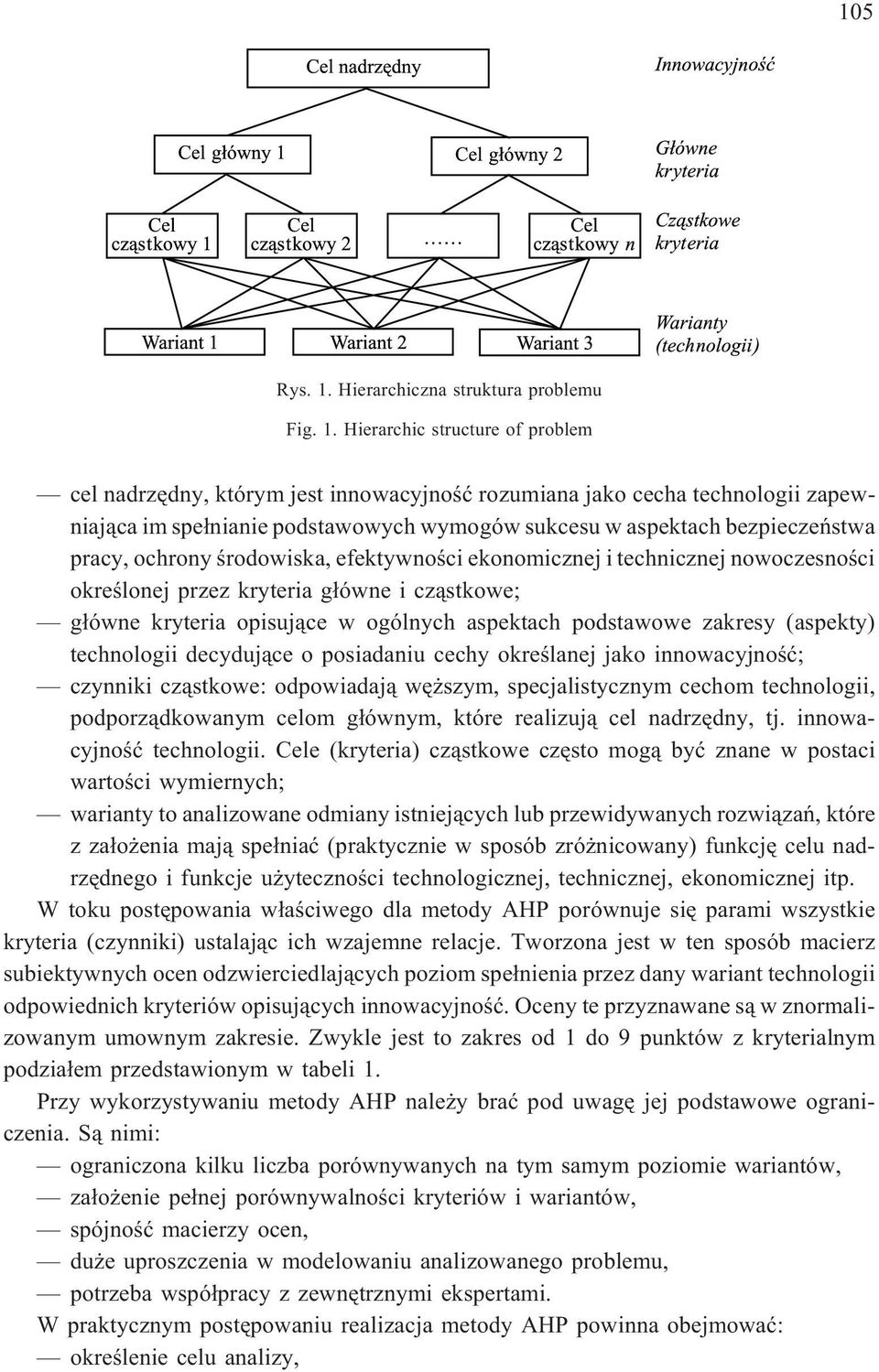 Hierarchic structure of problem cel nadrzêdny, którym jest innowacyjnoœæ rozumiana jako cecha technologii zapewniaj¹ca im spe³nianie podstawowych wymogów sukcesu w aspektach bezpieczeñstwa pracy,