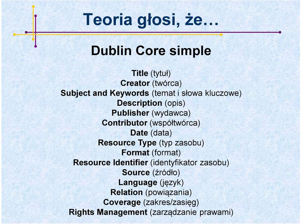 Resource Type (typ zasobu) Format (format) Resource Identifier (identyfikator zasobu) Source