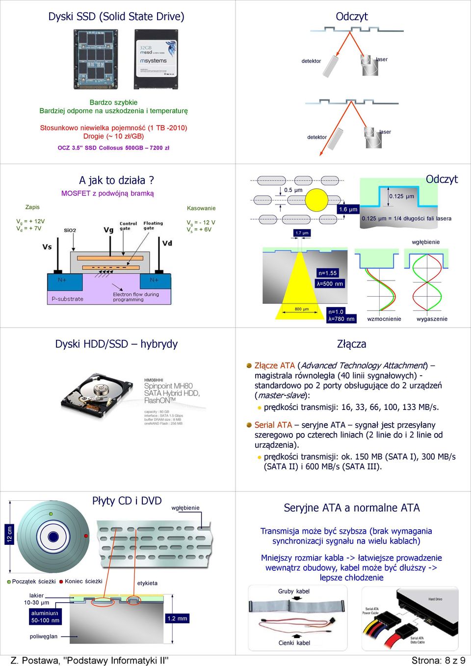 6 µm V g = + 12V V d = + 7V V g = - 12 V V s = + 6V 1.7 µm 0.125 µm = 1/4 długości fali lasera wgłębienie n=1.55 λ=500 nm 800 µm n=1.