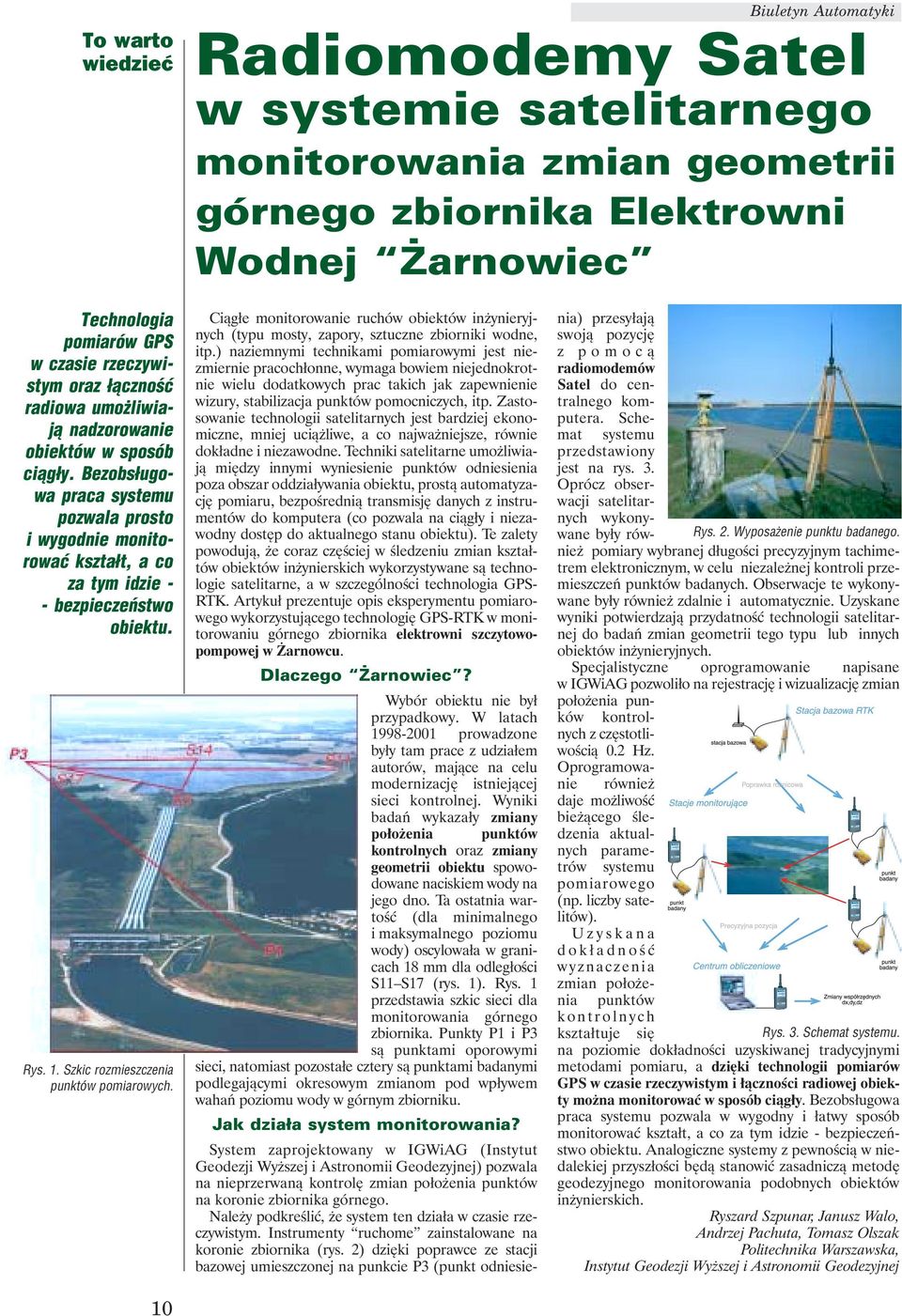 Rys. 1. Szkic rozmieszczenia punktów pomiarowych. 10 Ciągłe monitorowanie ruchów obiektów inżynieryjnych (typu mosty, zapory, sztuczne zbiorniki wodne, itp.