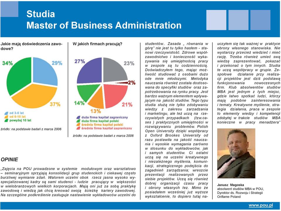 Walorem uczelni obok rzecz jasna wysoko wyspecjalizowanej kadry są sami studenci - ludzie pracujący w większości w wielobranżowych wielkich korporacjach.