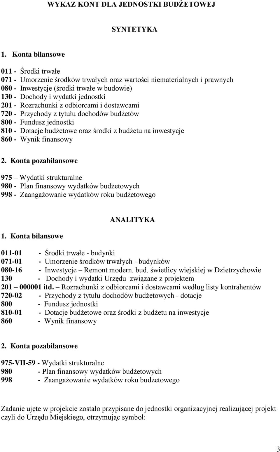 trwałe - budynki 071-01 - Umorzenie środków trwałych - budynków 080-16 - Inwestycje Remont modern. bud. świetlicy wiejskiej w Dzietrzychowie 130 - Dochody i wydatki Urzędu związane z projektem 201 000001 itd.