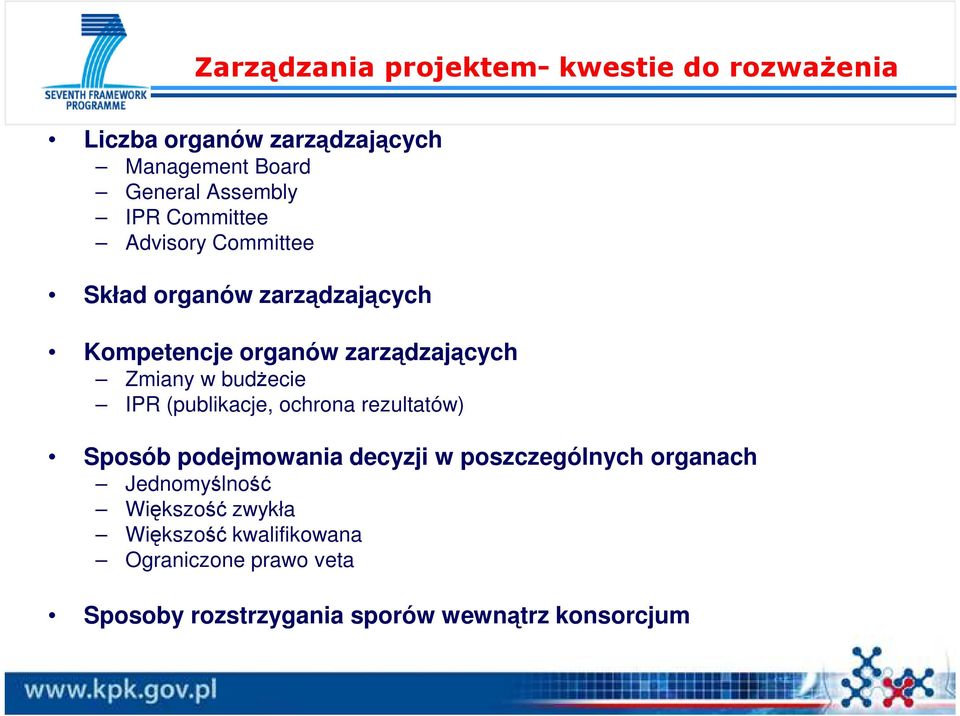 budŝecie IPR (publikacje, ochrona rezultatów) Sposób podejmowania decyzji w poszczególnych organach